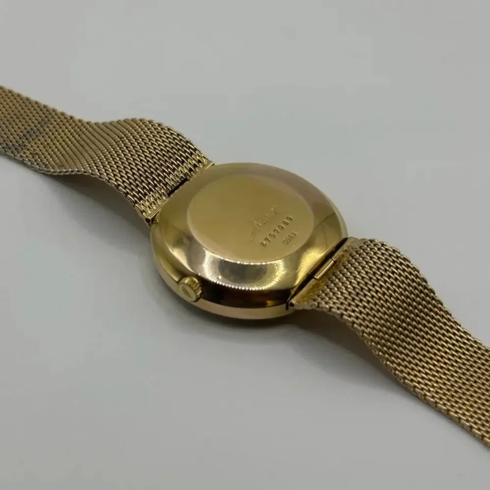 Vintage Mido Commander Estelaris Datoday Gold Tone Mesh Bracelet Watch 0583